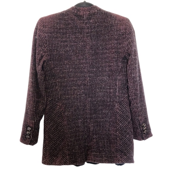 AKRIS Blazer Jacket Women’s Size 6 Tweed Long Button Front Burgundy Multicolor - Picture 2 of 14